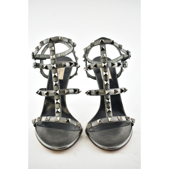 Valentino Rockstud 105 Grey Leather Stud Caged Ankle Strap Sandal Heel Pump 40.5 - Picture 5 of 11